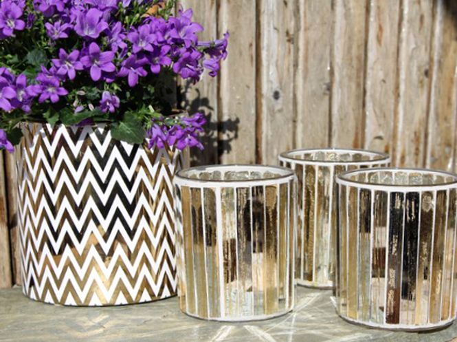 Hovedbilde Telys glass med gull striper