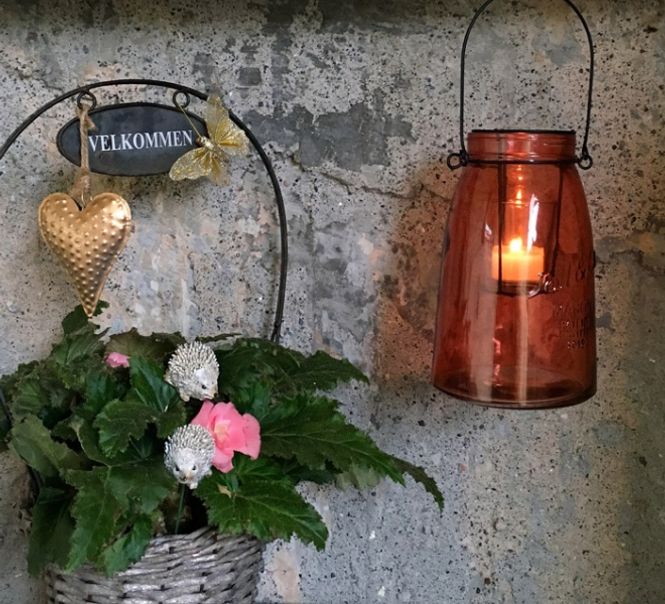 Hovedbilde Lykt i glass, oransje farget, ...