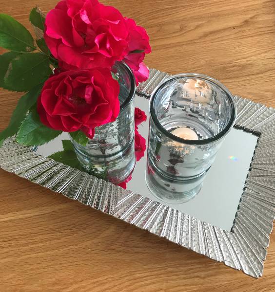 Telysholder Old Fashion, stort, med s&oslash;lv motiv.