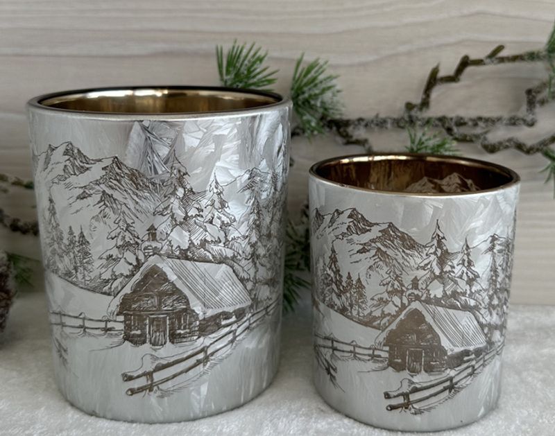 Lysglass, Vinterhytte i frostet glass, lite.