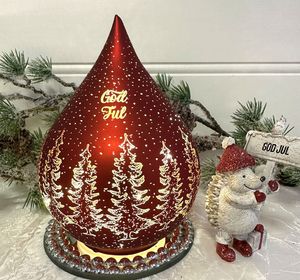 Hovedbilde Lyslykt r&oslash;d Dr&aring;pe med God Jul ...